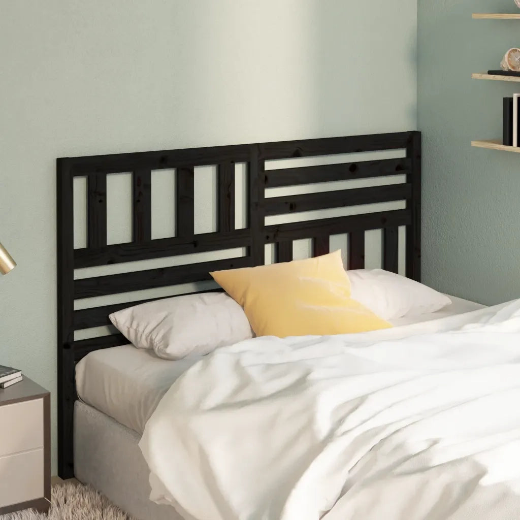 Testiera per Letto Nera 126x4x100 cm in Legno Massello di Pino 814138