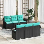 Set Divano da Giardino con cuscino 7 pcs Nero e Turchese 3353925