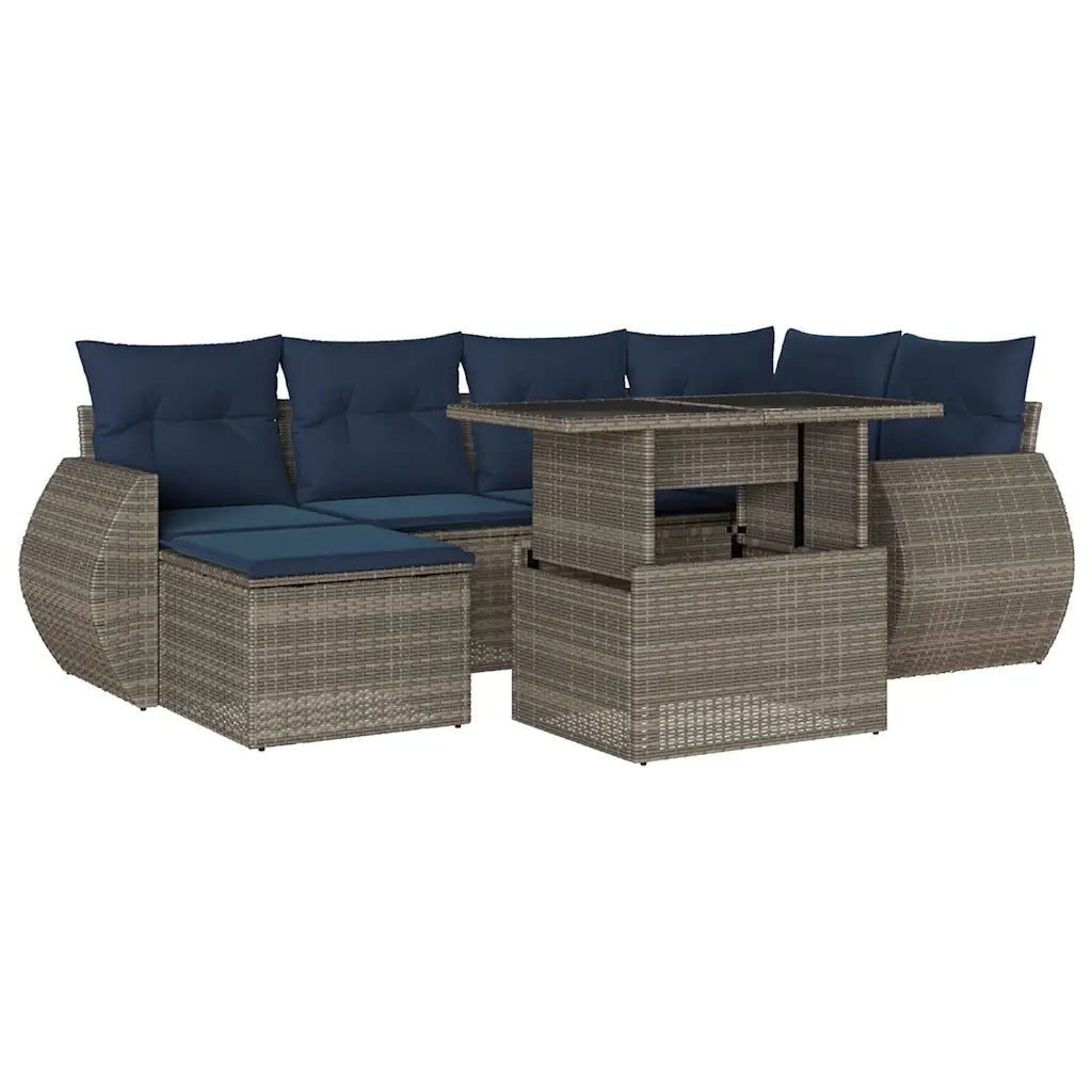 Set Divani da Giardino 7 pz con Cuscini Grigio in Polyrattan 3268681