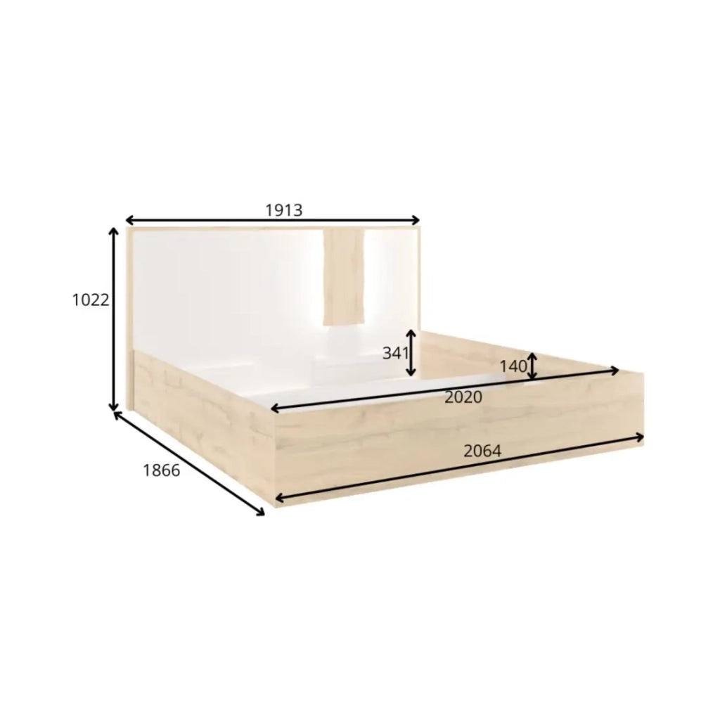 Camera WOOD color rovere e bianco con letto 180x200 LED, comò, comodini e armadio