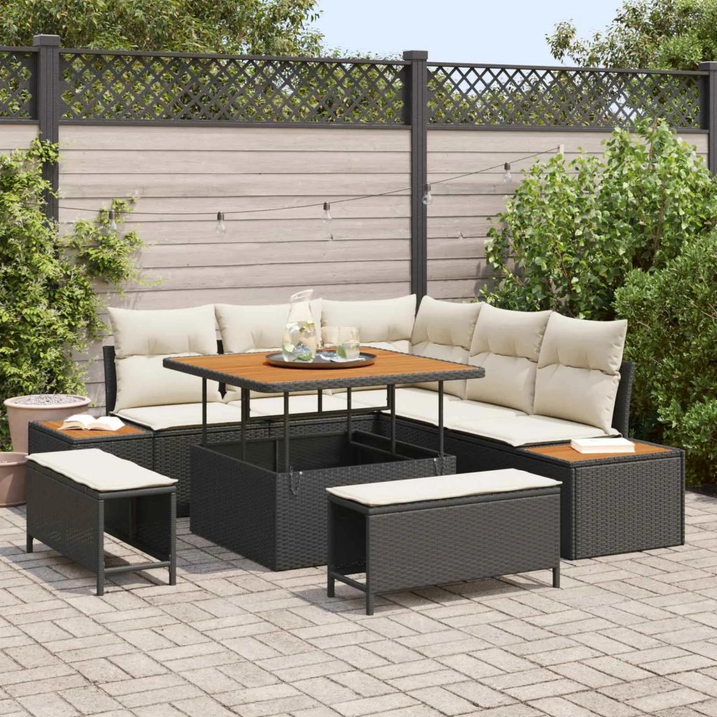 Set Divano da Giardino con cuscino 8 pcs Nero e Crema 3363295
