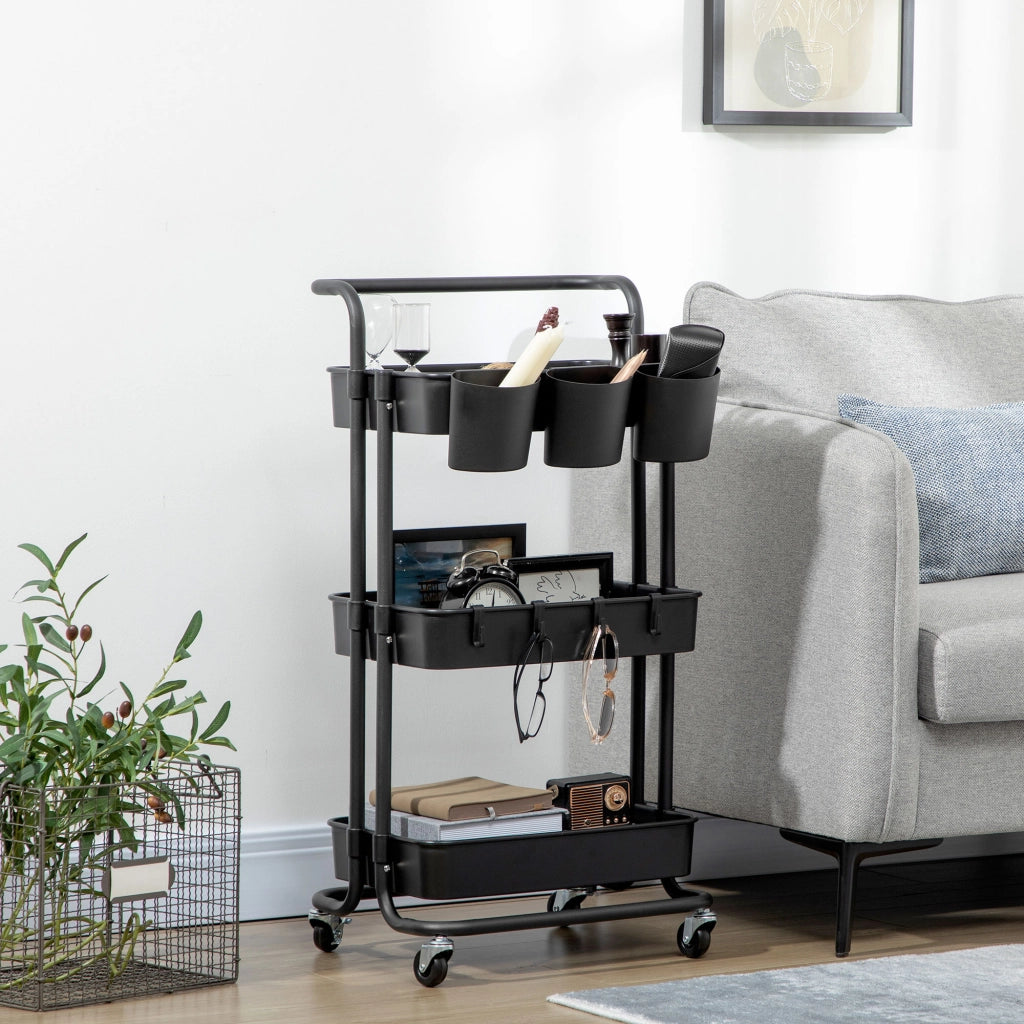 Carrello Multiuso con Cassetti e Ganchi ¨C Minimal ¨C Nero 42x38x86.5 cm
