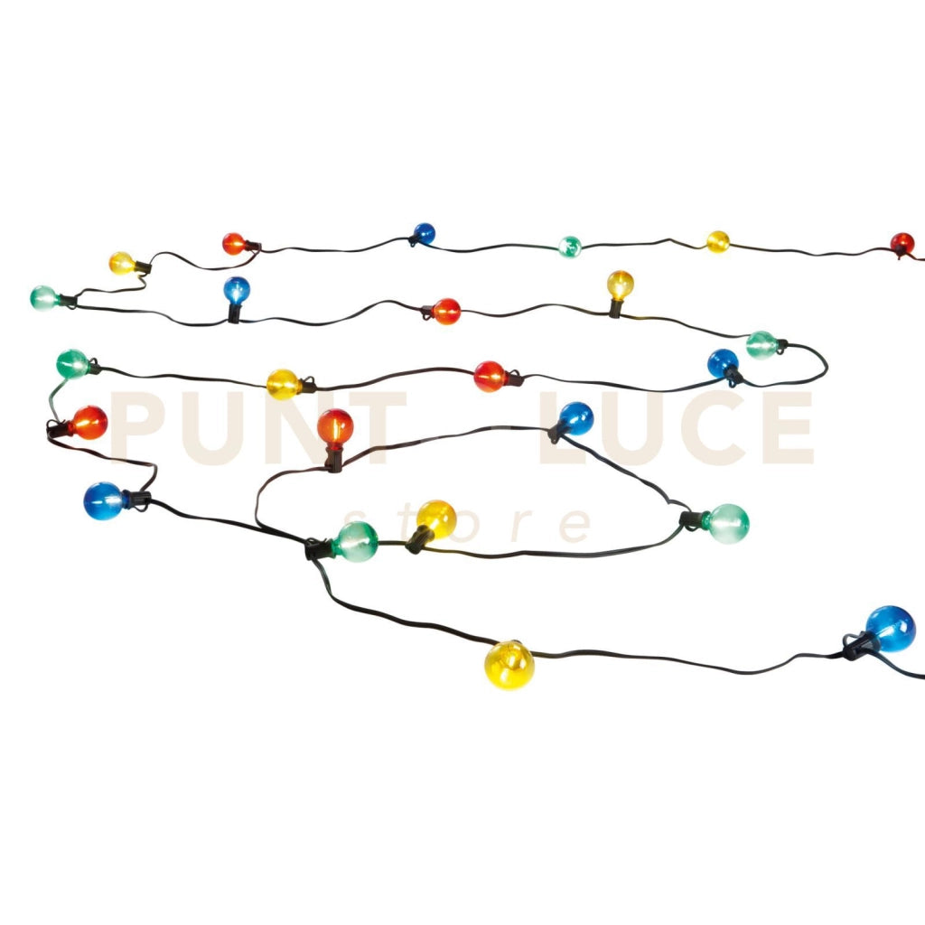 STRINGA ELETTRIFICATA PICNIC NERA 25 LUCI ATTACCO E12 0,3W LUCE ROSSA,GIALLA,VERDE E BLU IP44 762CM