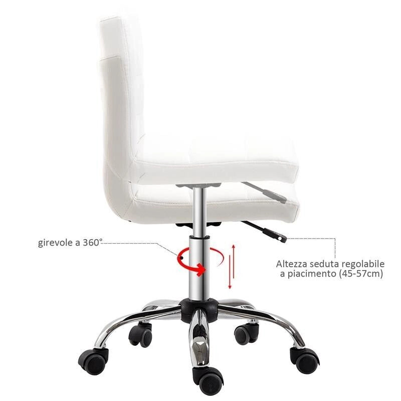 SEDIA GIREVOLE REGOLABILE IN PELLE SINTETICA 46 X 51 X 76-88 CM BIANCA
