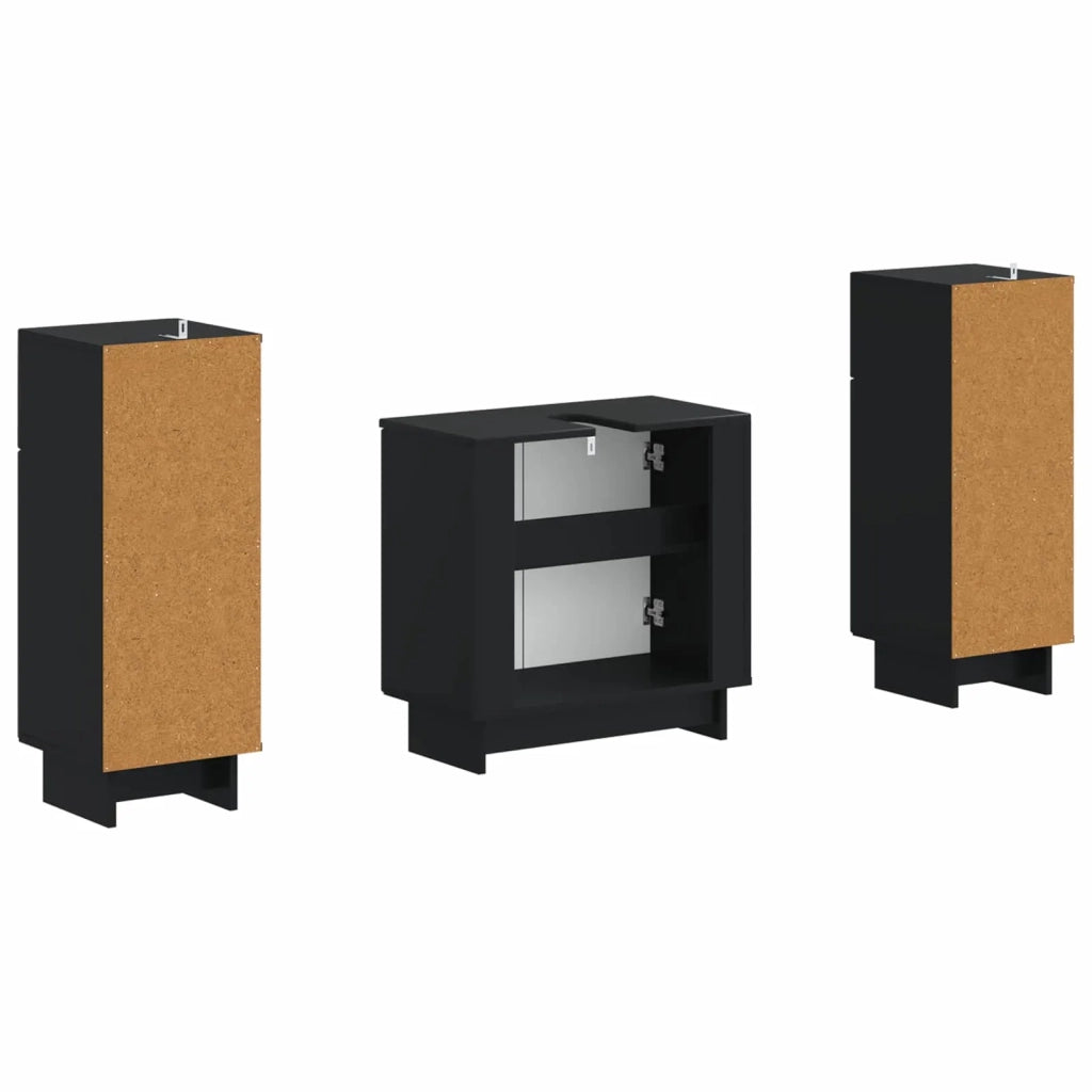 Set di Armadi da Bagno da 2 Pezzi EDE Nero Legno ingegnerizzato 3417982