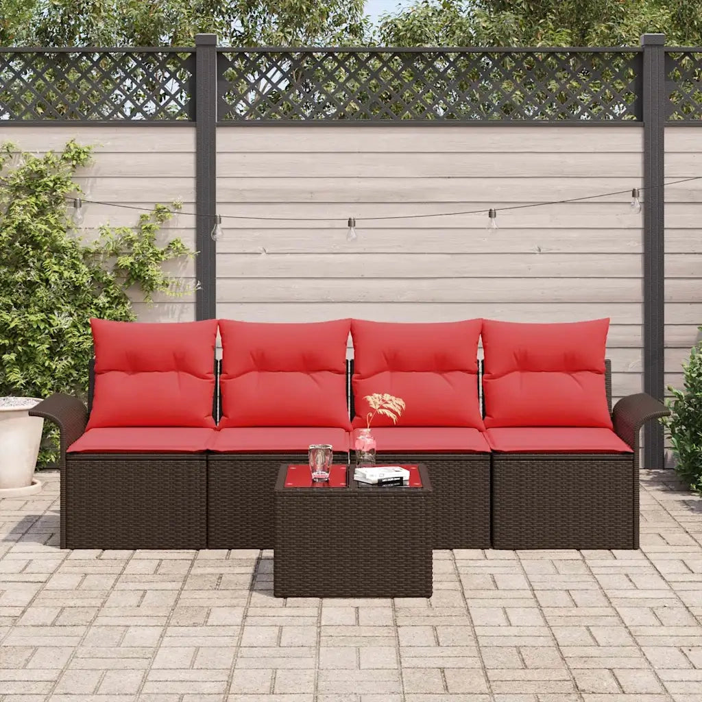 Set Divano da Giardino 5 pcs Beige e Rosso polyrattan 3353903