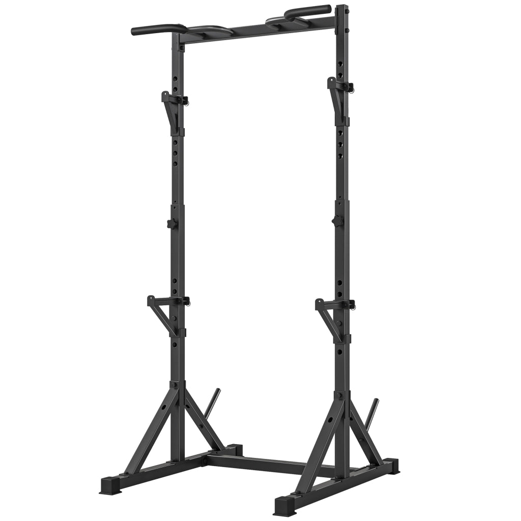 Squat Rack Regolabile con Doppio Supporto, Portadischi e Barra Trazioni ¨C Minimal ¨C Acciaio, Nero, 112-100x201-217 cm