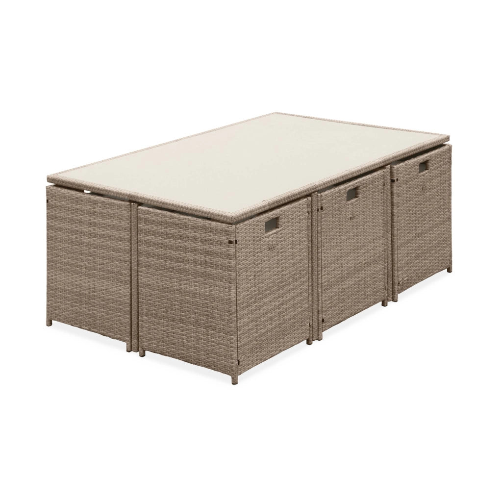 Set tavolo da giardino in resina con 10 poltrone + copertura