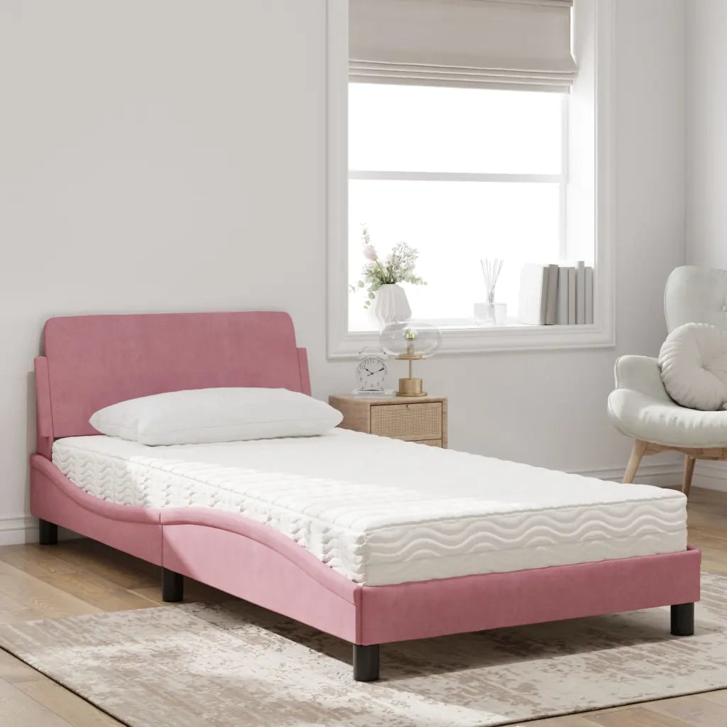 Letto con Materasso Dover Rosa 100x200 cm in Velluto