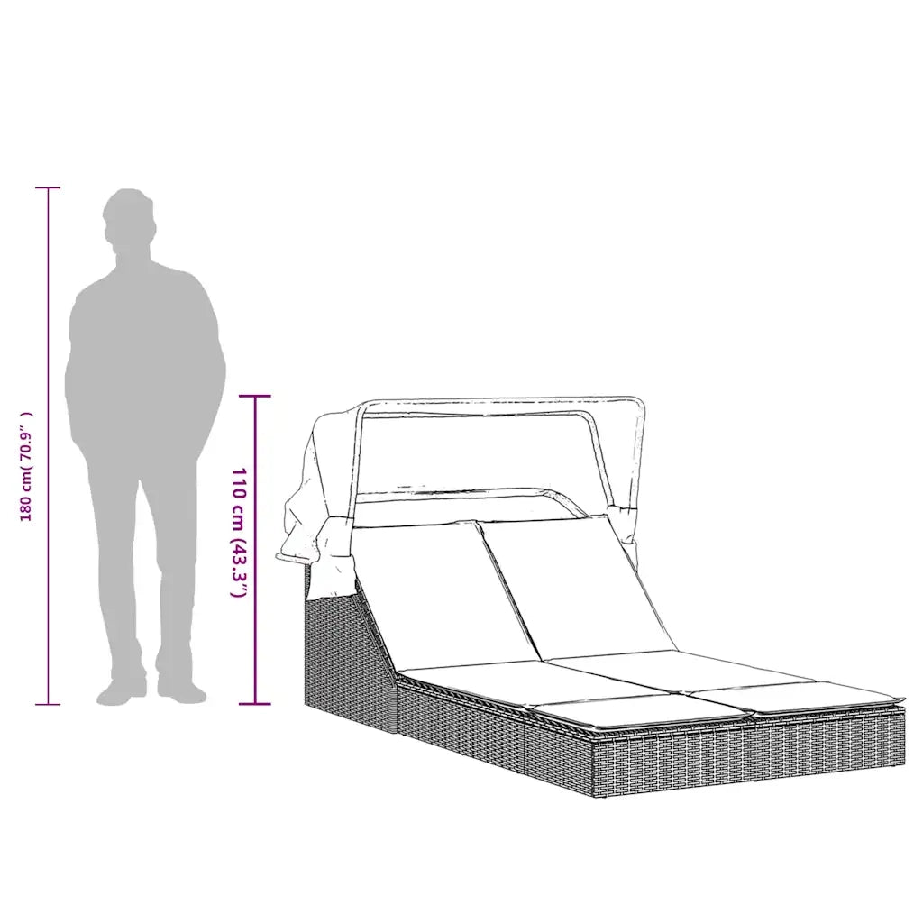 Lettino prendisole doppio con tettuccio e cuscini in Polyrattan Grigio 368644