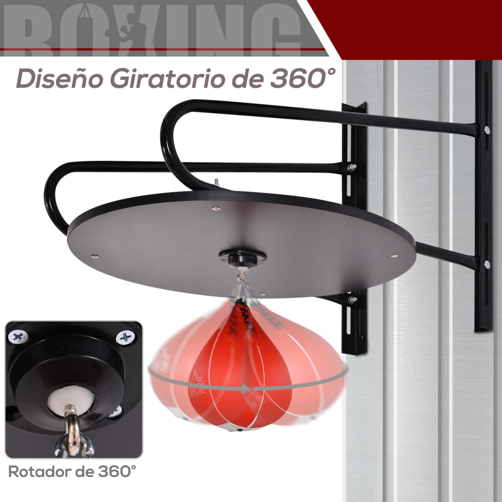 Sacco da boxe con supporto a muro girevole ¨C Minimal ¨C 60x73x80 cm nero e rosso