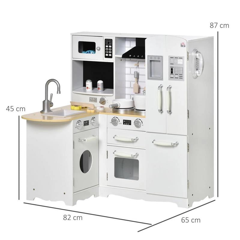 CUCINA GIOCATTOLO PER BAMBINI 3-6 ANNI IN LEGNO CON SUONI E 14 ACCESSORI BIANCA