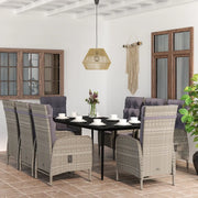 Set da Pranzo da Giardino 9 pz con Cuscini Nero e Grigio 3099376