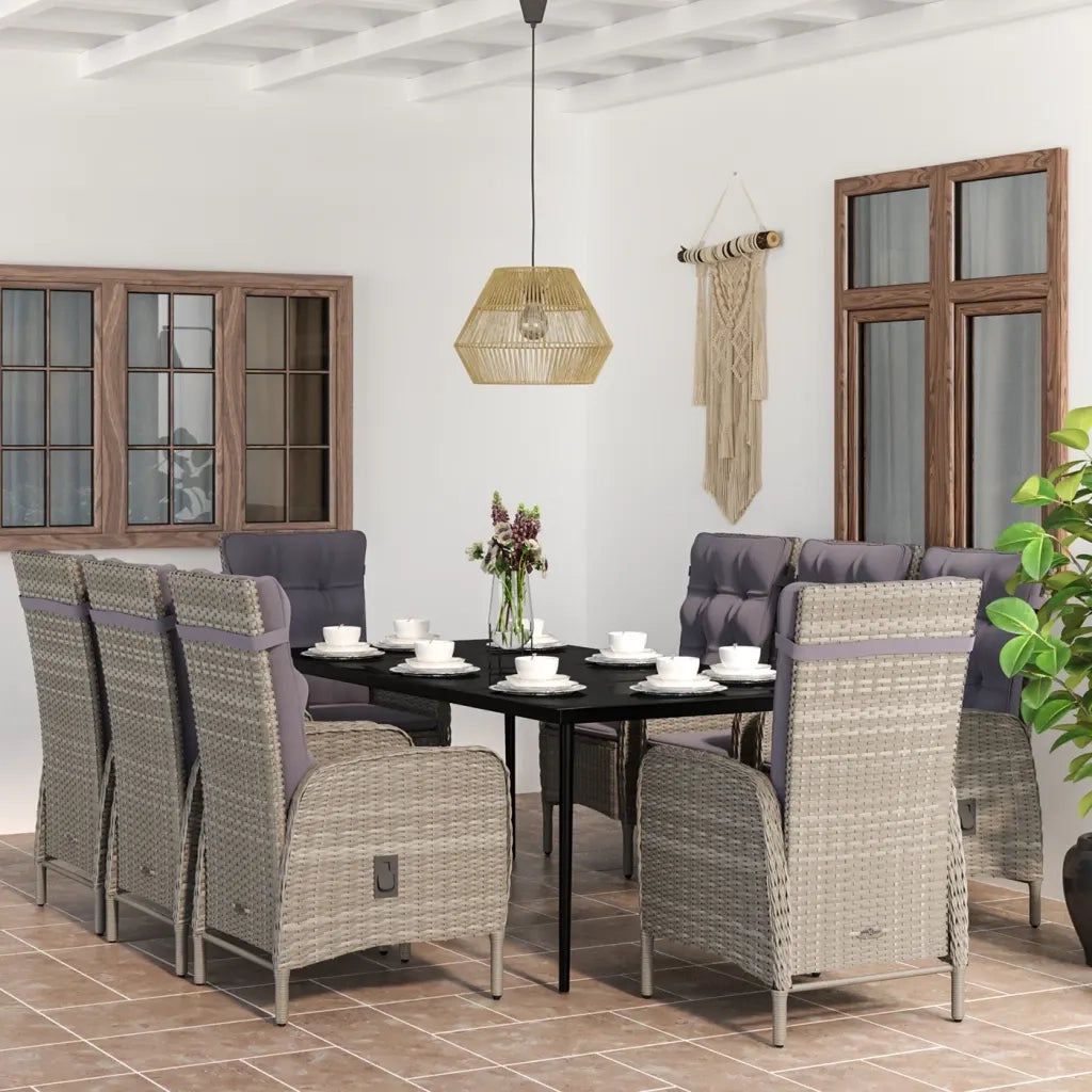 Set da Pranzo da Giardino 9 pz con Cuscini Nero e Grigio 3099376