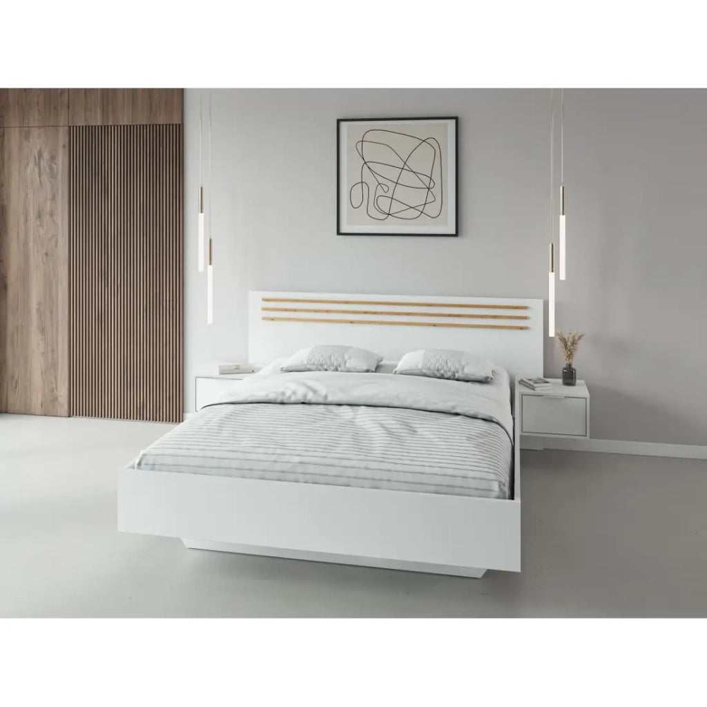 Letto FLORENCE – 180x200 cm – Bianco – Con due comodini – Rete e cassetti non inclusi