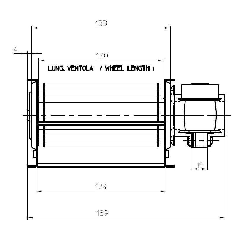 Ricambistufeapellet Ventilatore TANGENZIALE STUFE A Pellet 185mm EMMEVI 112414 Bocchetta 120x40mm Made in Italy