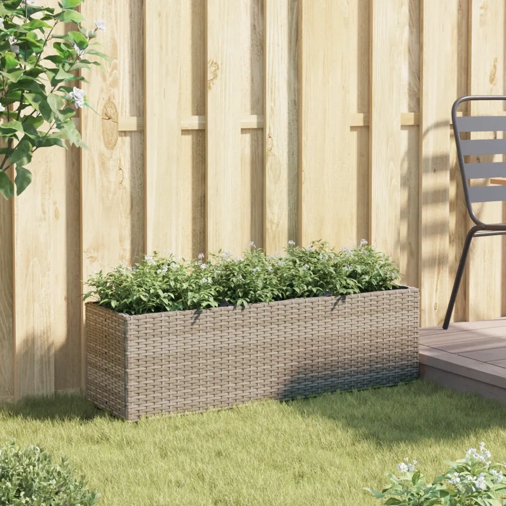 Fioriera | Cassetta per fiori | Vaso da Giardino con 3 Vasi Grigia 105x30x32 cm Polyrattan