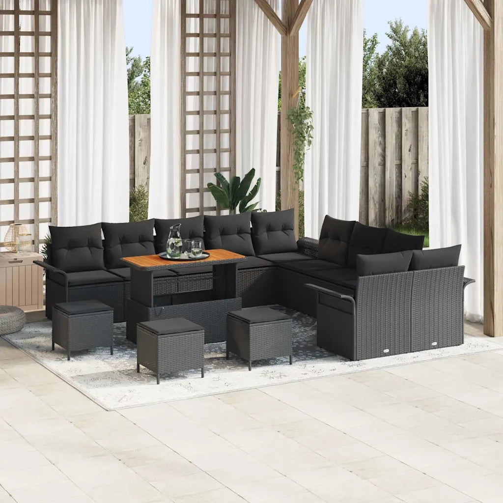Set Divano da Giardino con cuscino 14 pcs Nero polyrattan 3362199