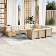 Set Divani da Giardino 11 pz con Cuscini Beige in Polyrattan 3262057