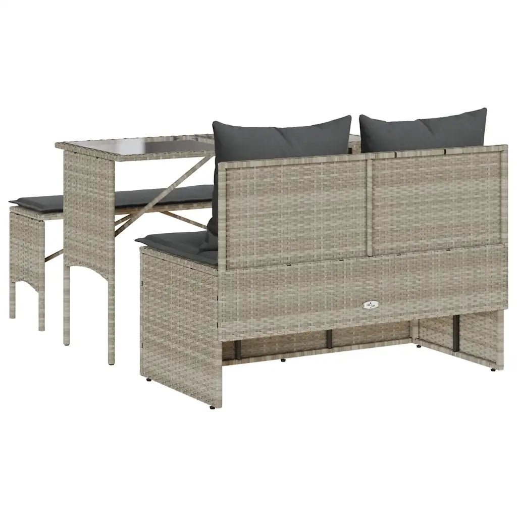 Set Pranzo da Giardino 3pz con Cuscini Grigio Chiaro Polyrattan 4104186