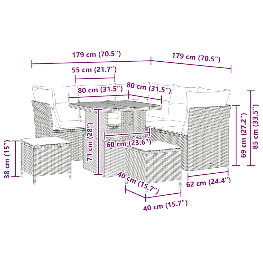 Set Divano da Giardino 8 pcs Nero polyrattan 3361480