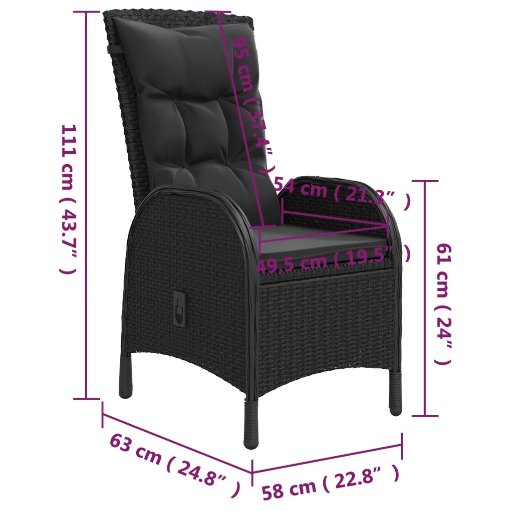 Set da Bistrot per Giardino 3 pz in Polyrattan Nero 3058549