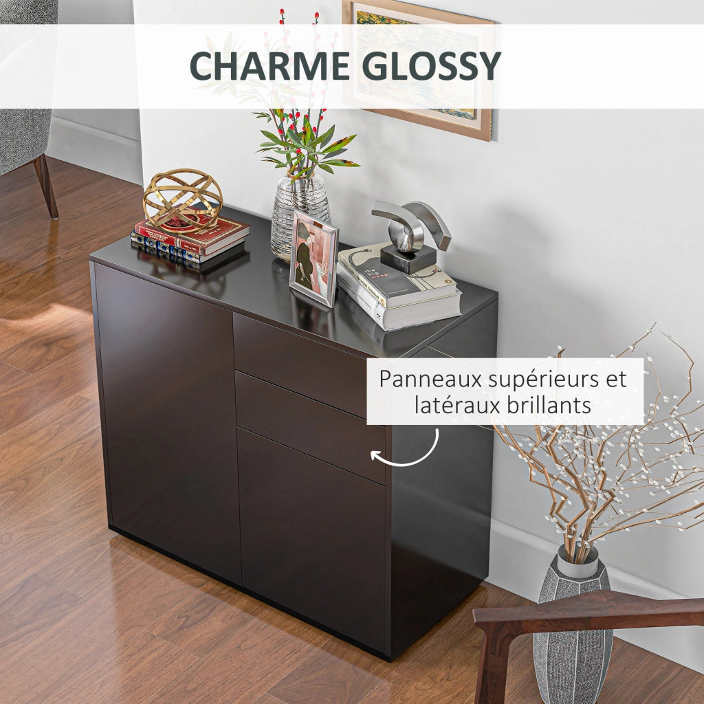 Com¨° con 2 cassetti e 2 ante ¨C Minimal ¨C 79x36x74 cm nero lucido