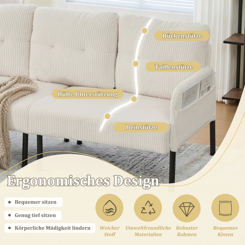 DIVANO 3 POSTI 171x72x80 cm in corduroy Beige