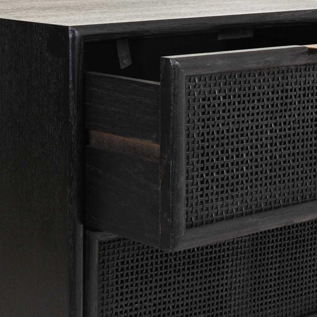 Comodino in legno laccato nero e rete 42x36,5x71
