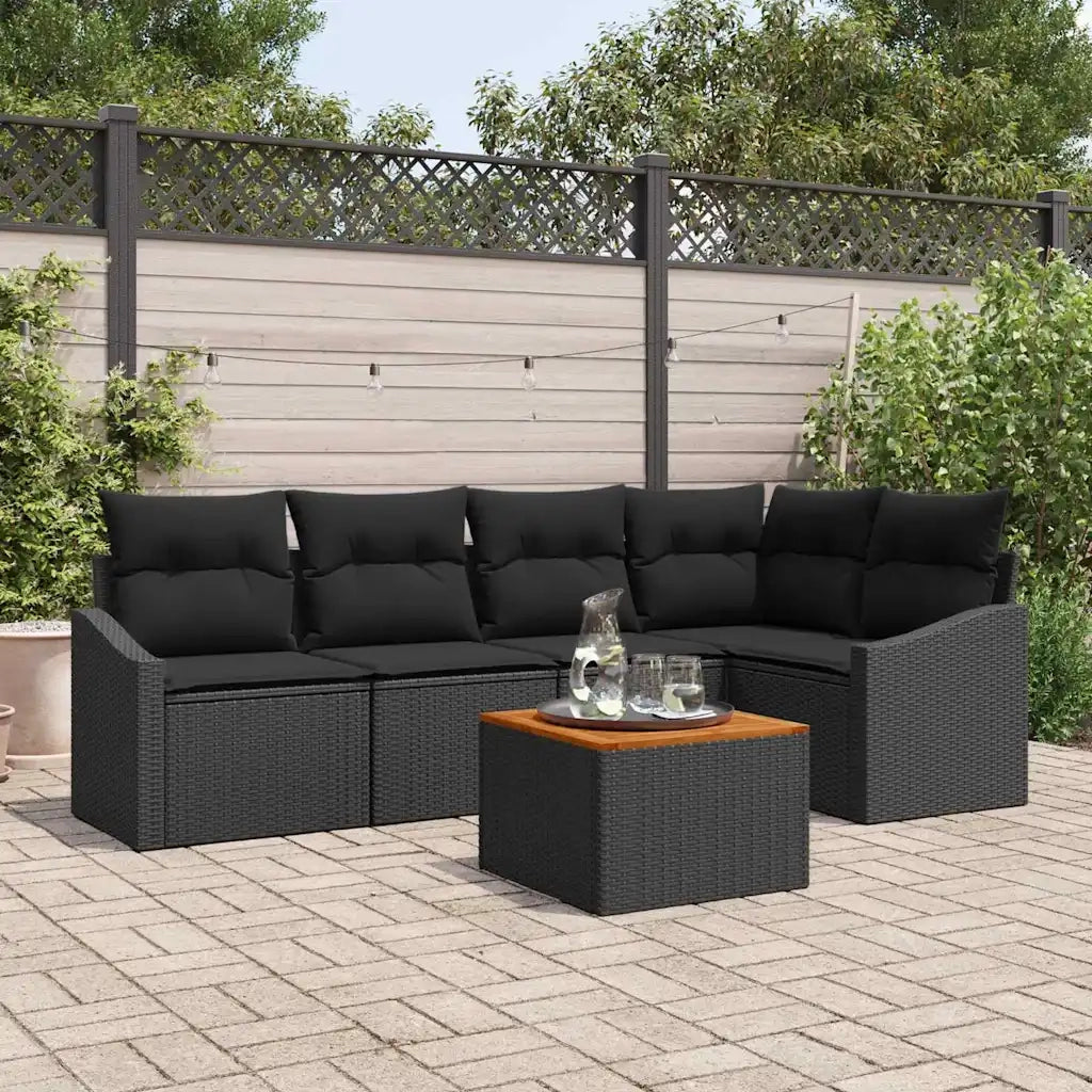 Set Divano da Giardino con cuscino 6 pcs Nero polyrattan 3347835