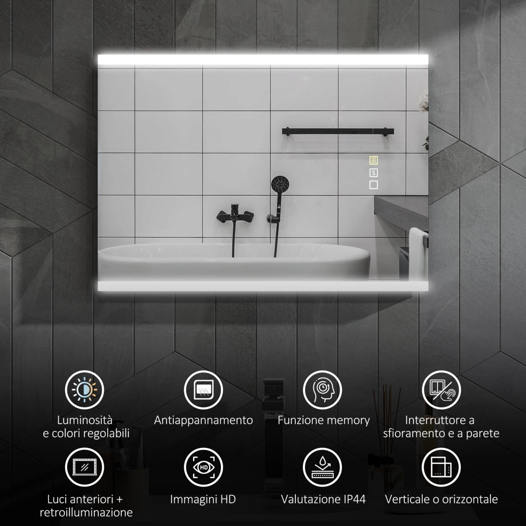 Specchio da Bagno con Luce LED ¨C zephmum ¨C Argento 70x50x3 cm