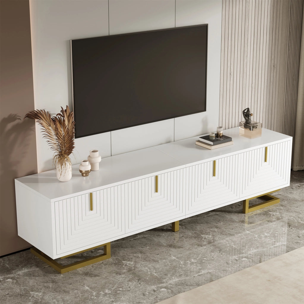 Mobile TV Lowboard con Ante Strutturate ¨C MINIMAL ¨C Oro, Gambe e Maniglie Dorate