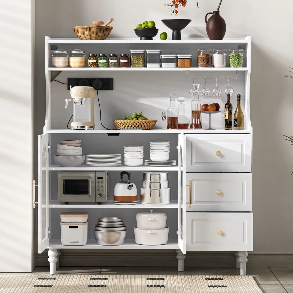 Buffet Alto da Cucina con Cassetti e Prese Elettriche ¨C MINIMAL ¨C Bianco