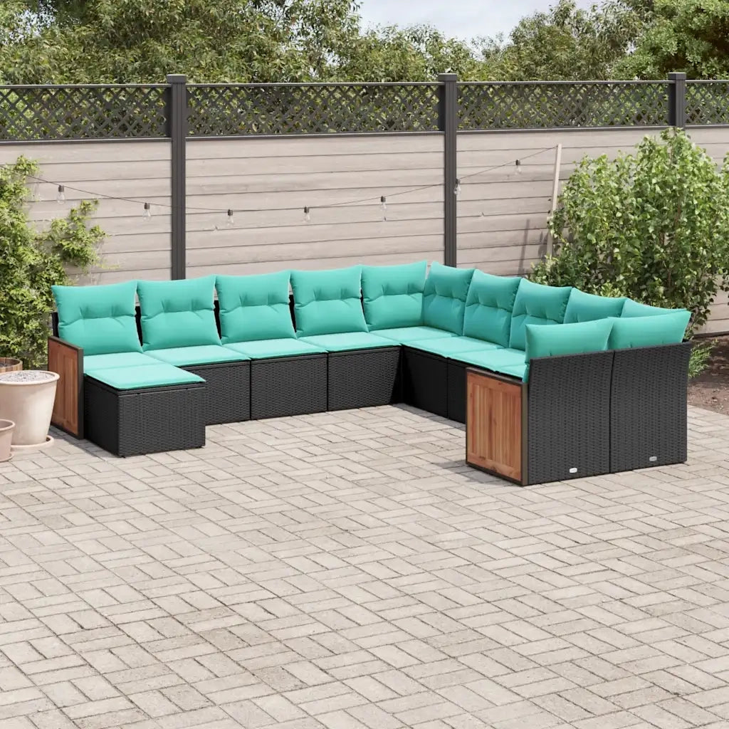 Set Divani da Giardino 11 pz con Cuscini Nero in Polyrattan 3228248