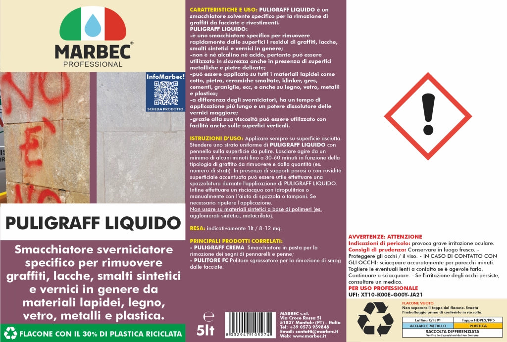 Smacchiatore per rimuovere graffiti PULIGRAFF LIQUIDO   5LTx4Pz