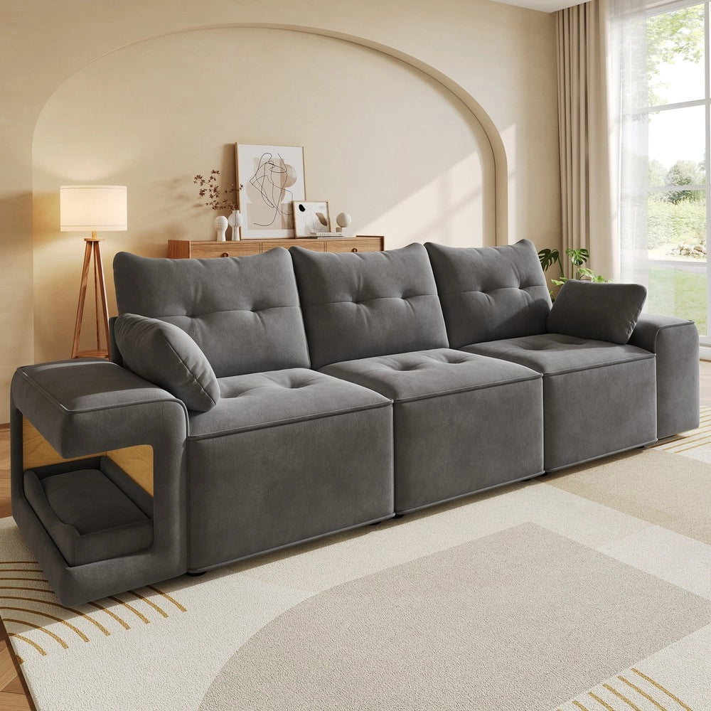 Divano 3 Posti Modulare con Braccioli, Contenitore e Cuscini ¨C Xylo ¨C Grigio
