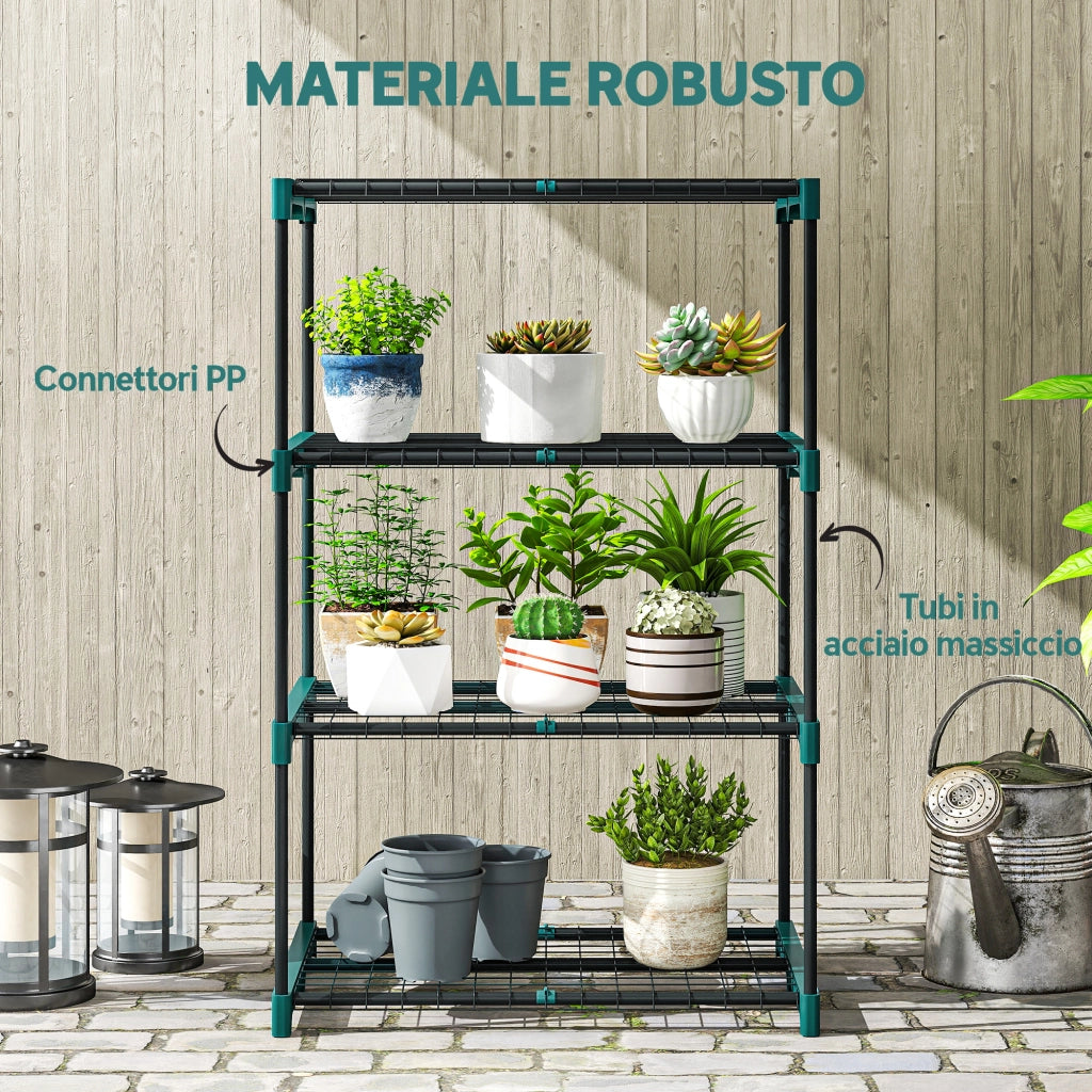 Portapiante a 4 Livelli ¨C Minimal ¨C Verde, Acciaio, Plastica, 67x49x105 cm