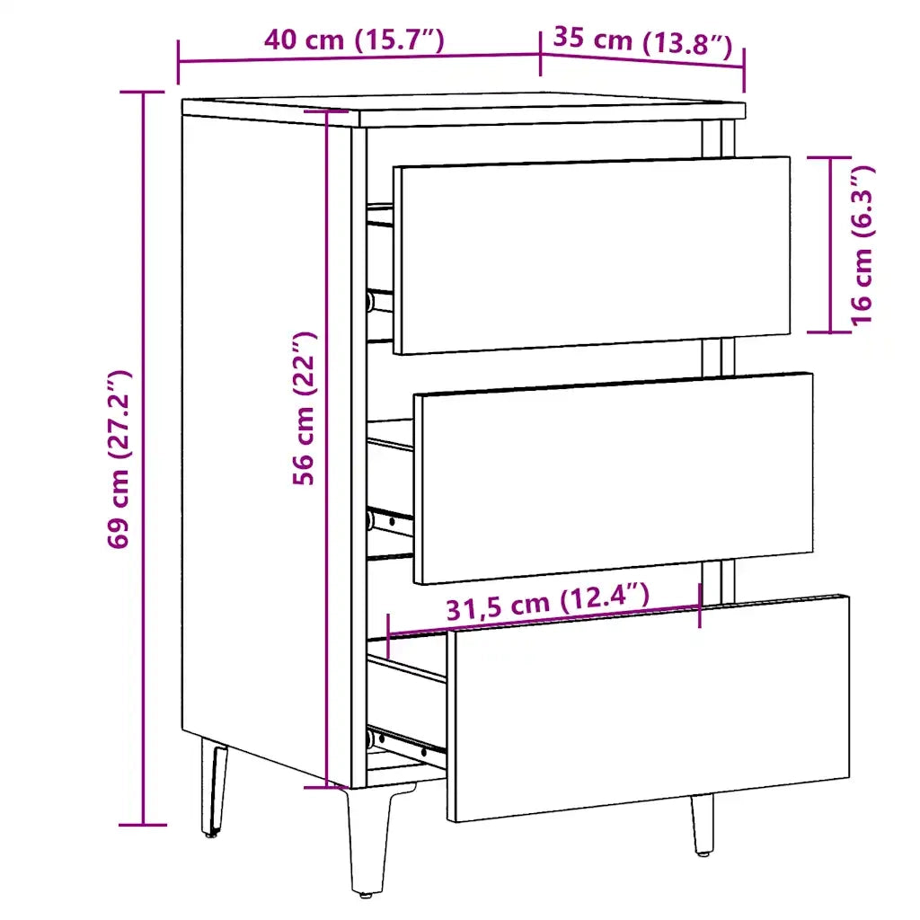 Comodino con Gambe in Metallo Legno Antico 40x35x69 cm 856424