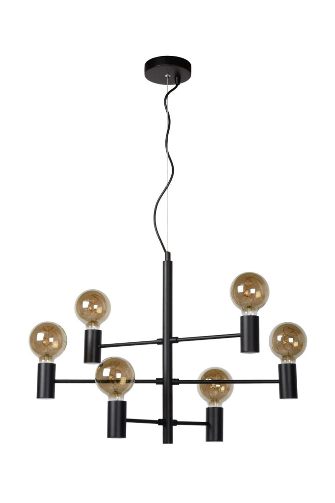 Lampadario Lucide Leanne 6 luci E27 nero industriale