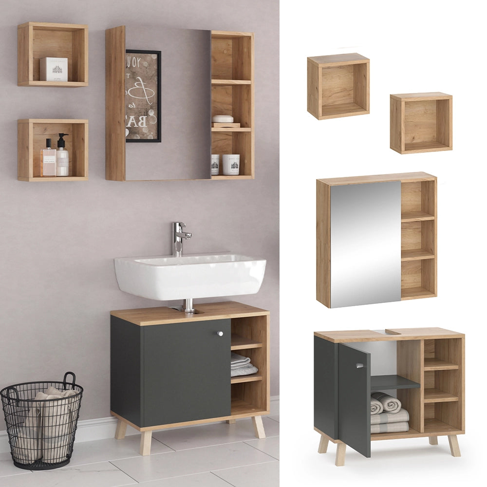 Vicco Set mobili bagno Antracite 3 parti