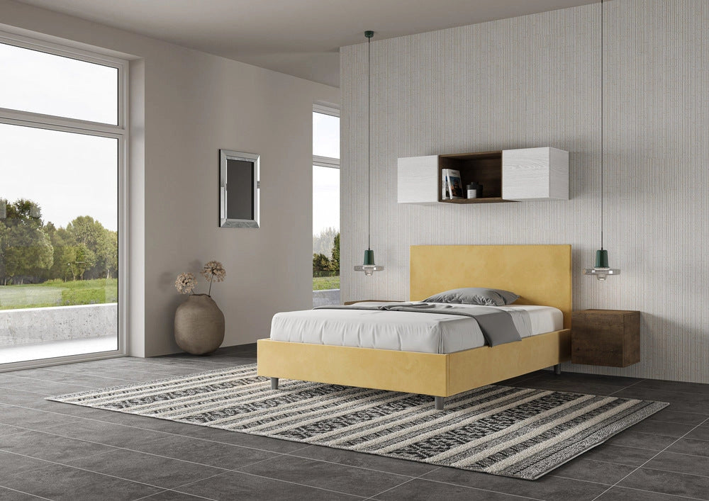 Letto Matrimoniale 160x210 cm con Rete e Contenitore Adele Ocra
