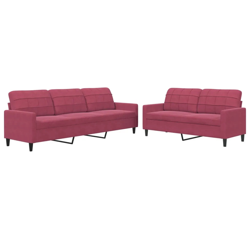 Set di Divani 2 pz con Cuscini Rosso Vino in Velluto 3278475