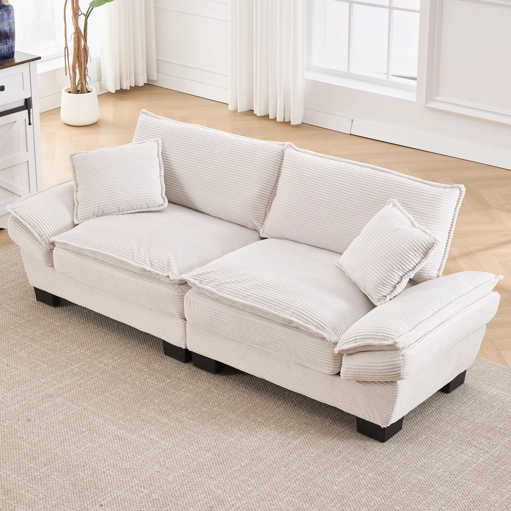 OKWISH Divano Lineare 2 Posti con Seduta Ultra Profonda, Braccioli Imbottiti e 2 Cuscini, Velluto Beige