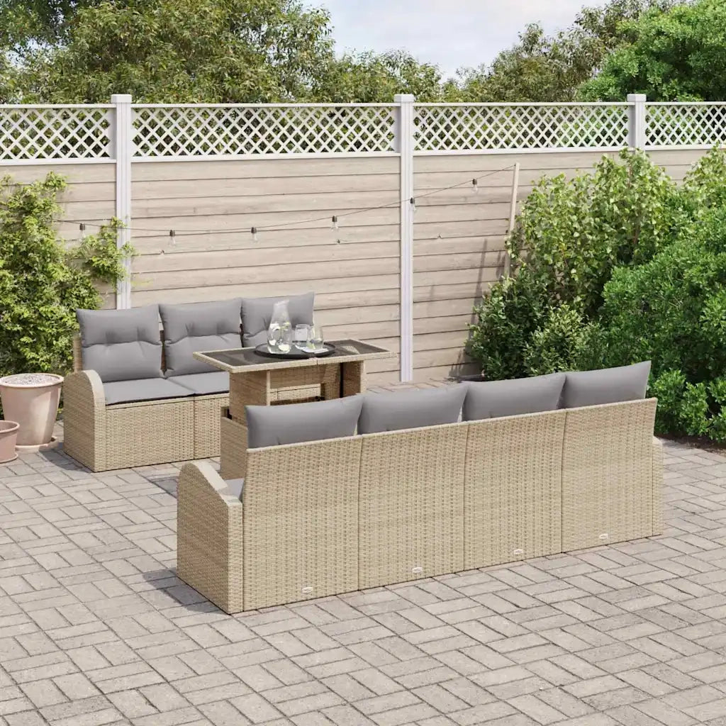 Set Divano da Giardino con cuscino 8 pcs Beige Poly Rattan 3348586