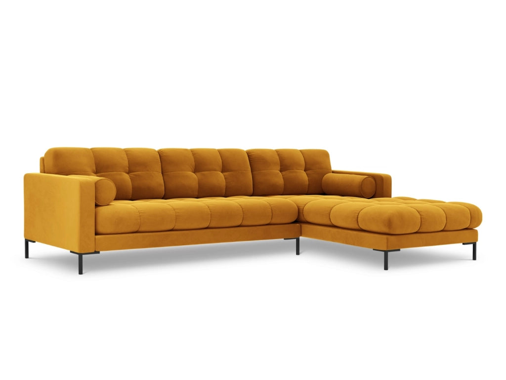 Cosmopolitan Design - Divano angolare destro "Bali" 5 posti in velluto giallo 