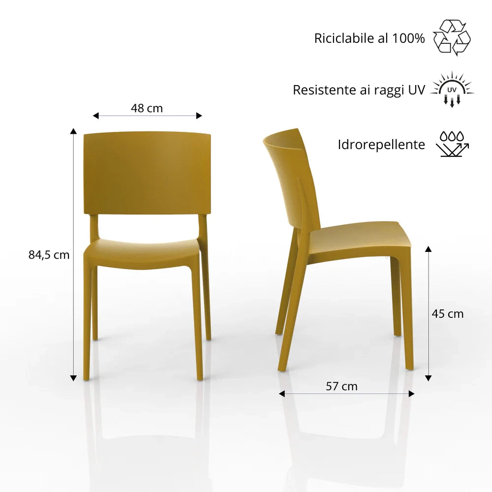 Sedia in polipropilene 100% Made in Italy SHARP, impilabile, resistente ai raggi UV, design moderno, ideale per sala da pranzo, cucina, sala d’attesa, bar, ristoranti o da esterno colore Mostarda