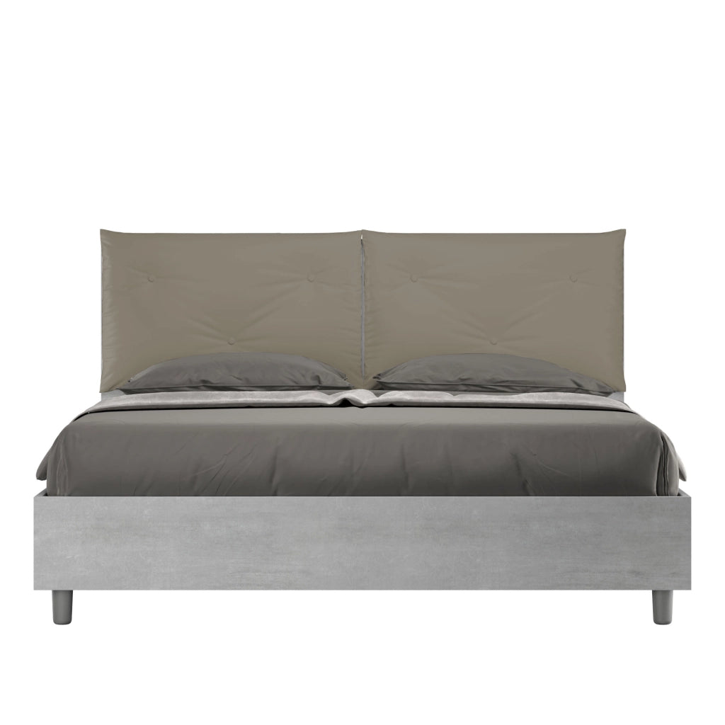 BS COM Letto matrimoniale con rete 160x190 Cemento cuscini similpelle cappuccino
