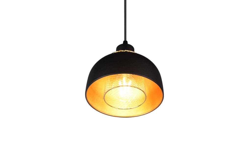 Lampada a sospensione PUNCH nera/oro metallo E27 Ø18cm