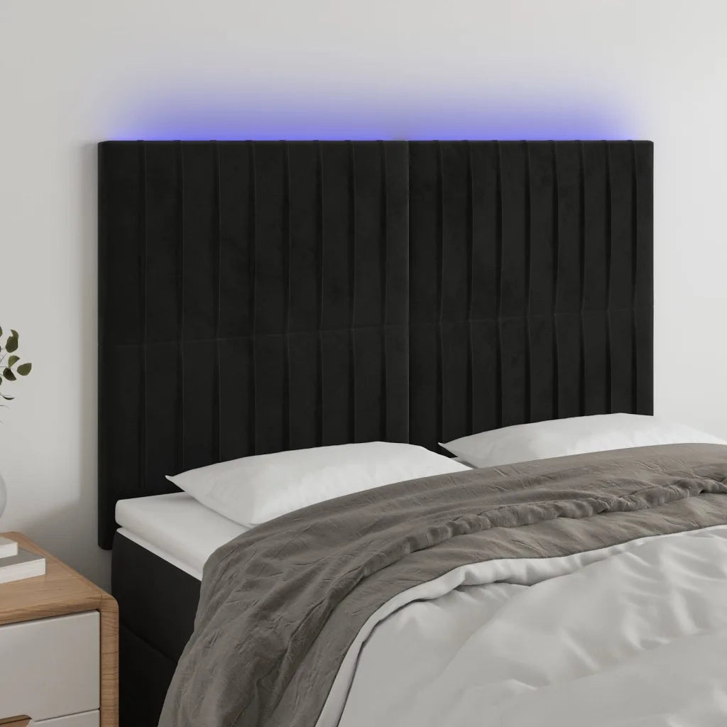 Testiera a LED-Testata con LED Nera 144x5x118/128 cm in Velluto 920148
