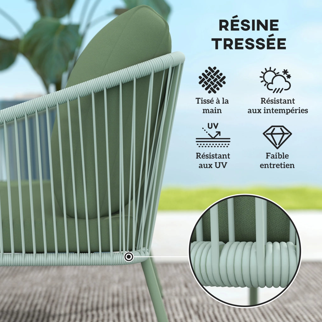 Divano da giardino 2 posti ¨C Minimal ¨C polyrattan, cuscini, verde, 112x72x76cm